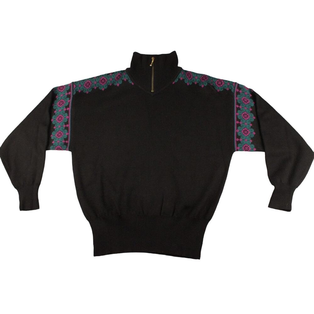 Vintageโ 80s Meister Ski Sweater Womens M Wool Blend 1/4 Zip Apres Ski Alpine